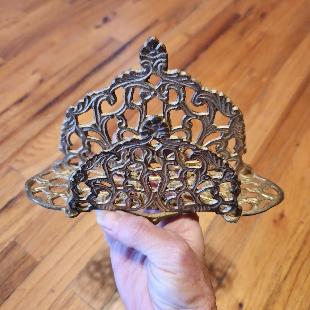 Solid Brass Vintage Art Nouveau Mail Holder/Napkin Holder With Ornate Filigree D